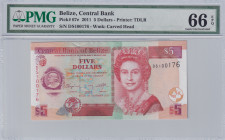 Belize, 5 Dollars, 2011, UNC, p67e
UNC
PMG 66 EPQ
Estimate: $50-100