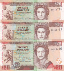 Belize, 20 Dollars, 2017, UNC, p69f, (Total 3 consecutive banknotes)
UNC
Queen Elizabeth II. Potrait
Estimate: $75-150