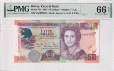 Belize, 50 Dollars, 2014, UNC, p70e
UNC
PMG 66 EPQ, Queen Elizabeth II. Potrait
Estimate: $75-150
