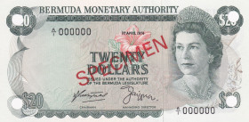 Bermuda, 20 Dollars, 1974, UNC, p31as, SPECIMEN
UNC
Queen Elizabeth II. Potrait, Light handling
Estimate: $175-250