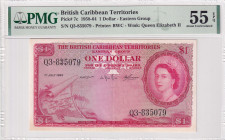 British Caribbean Territories, 1 Dollar, 1960, AUNC, p7c
AUNC
PMG 55 EPQ, Queen Elizabeth II. Potrait
Estimate: $300-600