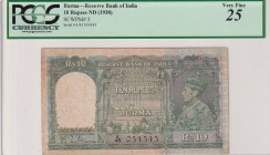 Burma, 10 Rupees, 1938, VF, p5
VF
PCGS 25, King George VI Portrait
Estimate: $100-200