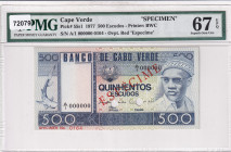 Cape Verde, 500 Escudos, 1977, UNC, p55s1, SPECIMEN
UNC
PMG 67 EPQ, High condition 
Estimate: $100-200