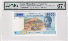 Central African States, 1.000 Francs, 2015, UNC, p612U
UNC
PMG 67 EPQ, High condition , "U'' Cameroun
Estimate: $30-60