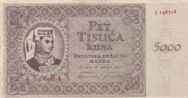 Croatia, 5.000 Kuna, 1943, XF(+), p14
XF(+)
Estimate: $15-30