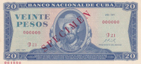 Cuba, 20 Pesos, 1971, UNC, p105s, SPECIMEN
UNC
Estimate: $25-50