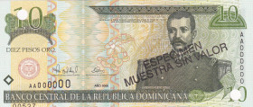 Dominican Republic, 10 Pesos Oro, 2000, UNC, p159s, SPECIMEN
UNC
Estimate: $25-50