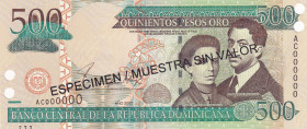 Dominican Republic, 500 Pesos Oro, 2002, UNC, p172s1, SPECIMEN
UNC
Estimate: $30-60