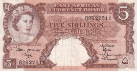 East Africa, 5 Shillings, 1962/1963, VF(+), p41b
VF(+)
Queen Elizabeth II. Potrait
Estimate: $75-150