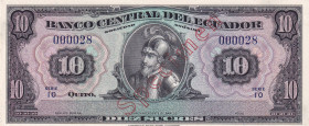 Ecuador, 10 Sucres, 1950/1955, UNC, p101s, SPECIMEN
UNC
There is a very small tear on the border
Estimate: $50-100