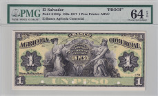 El Salvador, 1 Peso, 189X, UNC, pS101fp, PROOF
UNC
PMG 64 EPQ
Estimate: $250-500