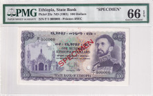 Ethiopia, 100 Dollars, 1961, UNC, p23s, SPECIMEN
UNC
PMG 66 EPQ
Estimate: $130-260