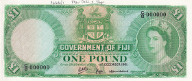 Fiji, 1 Pound, 1961, AUNC, p53ds, SPECIMEN
AUNC
Queen Elizabeth II. Potrait, Has a ballpoint pen
Estimate: $350-700