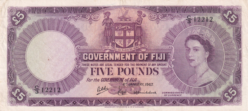 Fiji, 5 Pounds, 1967, XF, p54f
XF
Queen Elizabeth II. Potrait
Estimate: $700-...