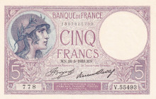 France, 5 Francs, 1933, AUNC, p72e
AUNC
Estimate: $15-30