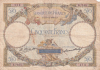 France, 50 Francs, 1930, FINE, p80a
FINE
There are blemishes, pinholes, rips and repair with tape 
Estimate: $25-50