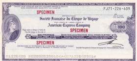 France, 100 Francs, 19XX, UNC, SPECIMEN
UNC
Travellers Cheque
Estimate: $50-100