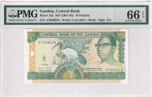 Gambia, 10 Dalasis, 1991/1995, UNC, p13b
UNC
PMG 66 EPQ
Estimate: $25-50