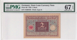 Germany, 2 Mark, 1920, UNC, p60
UNC
PMG 67 EPQ, High condition 
Estimate: $25-50