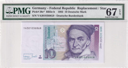 Germany - Federal Republic, 10 Deutsche Mark, 1993, UNC, p38c*, REPLACEMENT
UNC
PMG 67 EPQ, High condition 
Estimate: $35-70