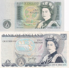 Great Britain, 1-5 Pounds, 1971/1984, p377; p378, (Total 2 banknotes)
1 Pound, AUNC; 5 Pounds, XF, Queen Elizabeth II. Potrait
Estimate: $15-30