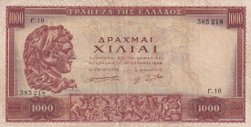 Greece, 1.000 Drachmai, 1956, VF, p194a
VF
There are stains and openings.
Estimate: $25-50