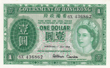 Hong Kong, 1 Dollar, 1959, UNC, p324Ab
UNC
Queen Elizabeth II. Potrait, Slightly stained
Estimate: $40-80
