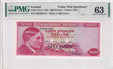 Iceland, 5.000 Kronur, 1961, UNC, p47cts, SPECIMEN
UNC
PMG 63, Color Experiment
Estimate: $150-300