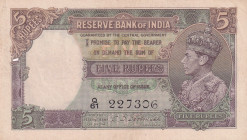 India, 5 Rupees, 1937/1943, XF, 
XF
King VI. George Portrait, Slightly stained
Estimate: $50-100