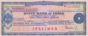 India, 100 Rupees, 19XX, UNC, SPECIMEN
UNC
State Bank of India Travellers Cheque
Estimate: $50-100