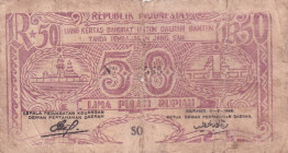 Indonesia, 50 Rupiah, 1948, FINE, pS125
FINE
Republik Indonesia, Serang, Banten Residency, West Java. There are big tears, openings, stains
Estimat...