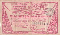 Indonesia, 2 1/2 Rupiah, 1948, FINE, pS386
FINE
Treasury, Tandjungkarang (Lampung Residency), There are stains and openings.
Estimate: $15-30