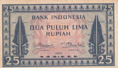 Indonesia, 25 Rupiah, 1952, XF, p44, REPLACEMENT
XF
Slightly stained
Estimate: $50-100