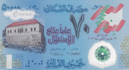 Lebanon, 50.000 Livres, 2013, UNC, p96
UNC
Commemorative and Polymer Banknote
Estimate: $30-60