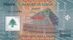 Lebanon, 50.000 Livres, 2014, UNC, p97
UNC
Commemorative and Polymer Banknote
Estimate: $60-120