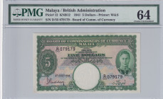 Malaya, 5 Dollars, 1941, UNC, P12
UNC
PMG 64
Estimate: $700-1400