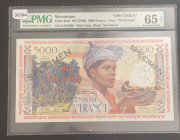 Martinique, 5.000 Francs, 1960, UNC, p36s2, SPECIMEN
UNC
PMG 65 EPQ
Estimate: $1000-2000