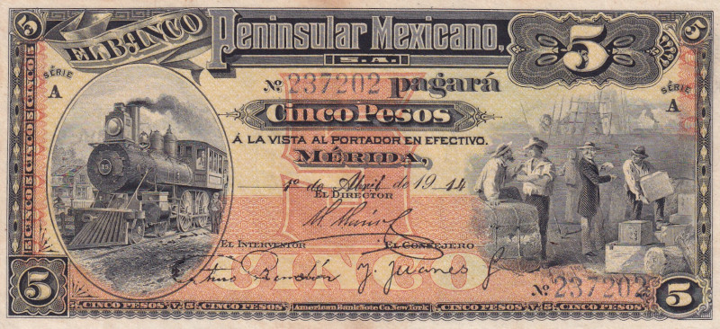 Mexico, 5 Pesos, 1914, XF(+), pS467
XF(+)
Banco Yucateco
Estimate: $25-50
