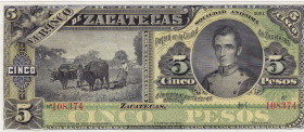Mexico, 5 Pesos, 1914, UNC, pS475
UNC
Banco de Zacatecas
Estimate: $75-150
