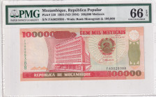 Mozambique, 100.000 Meticais, 1993, UNC, p139
UNC
PMG 66 EPQ
Estimate: $15-30
