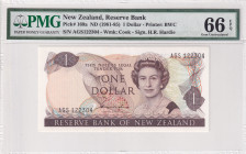 New Zealand, 1 Dollar, 1981/1985, UNC, p169a
UNC
PMG 66 EPQ, Queen Elizabeth II. Potrait
Estimate: $30-60