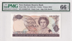 New Zealand, 1 Dollar, 1981/1985, UNC, p169a
UNC
PMG 66 EPQ, Queen Elizabeth II. Potrait
Estimate: $25-50