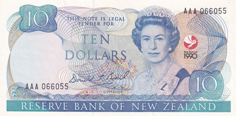 New Zealand, 10 Dollars, 1990, UNC(-), p176
UNC(-)
Queen Elizabeth II Portrait...