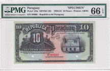 Paraguay, 10 Pesos, 1920/1923, UNC, p150s, SPECIMEN
UNC
PMG 66 EPQ
Estimate: $120-240