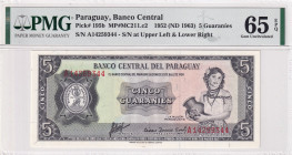Paraguay, 5 Guaraníes, 1963, UNC, p195b
UNC
PMG 65 EPQ
Estimate: $25-50