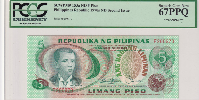 Philippines, 5 Piso, 1970s, XF, p153a
XF
PCGS 67 PPQ, High Condition
Estimate...