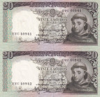 Portugal, 20 Escudos, 1964, UNC, p167, (Total 2 consecutive banknotes)
UNC
Estimate: $15-30