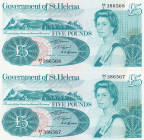 Saint Helena, 5 Pounds, 1981, UNC, p7b, SPECIMEN
UNC
(Total 2 consecutive banknotes), Queen Elizabeth II. Potrait
Estimate: $40-80
