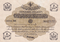 Turkey, Ottoman Empire, 5 Piastres, 1916, AUNC(-), p87, Talat / Hüseyin Cahid
AUNC(-)
V. Mehmed Reşad Period, AH: 6 August 1332,sign: Talat / Hüseyi...