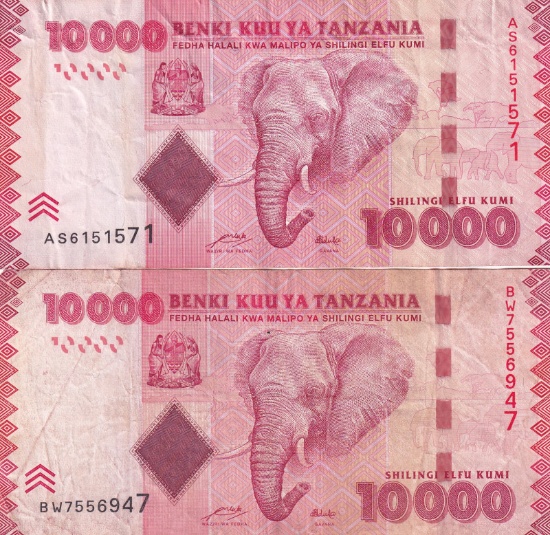 Tanzania, 10.000 Shilingi, 2010, p44a, (Total 2 banknotes)
In different conditi...